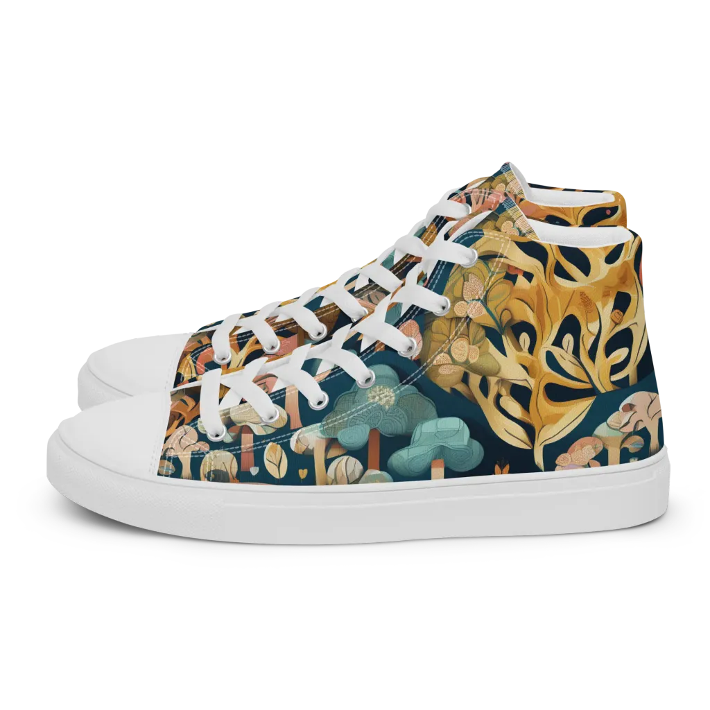 Midnight Mycelium on Women's High Top Canvas Shoes — Left