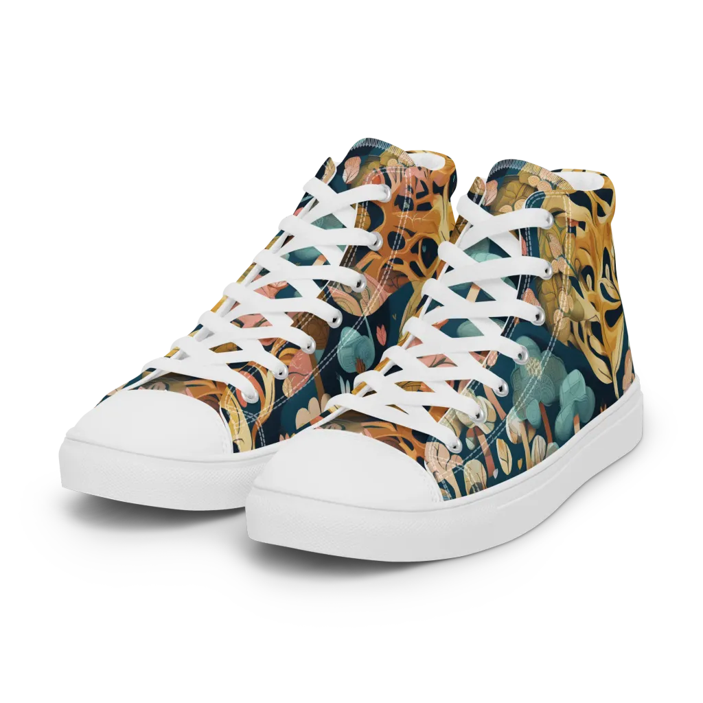 Midnight Mycelium on Women's High Top Canvas Shoes — Left Front