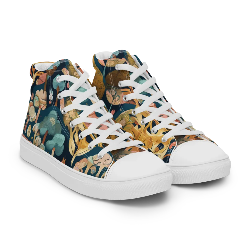 Midnight Mycelium on Women's High Top Canvas Shoes — Right Front