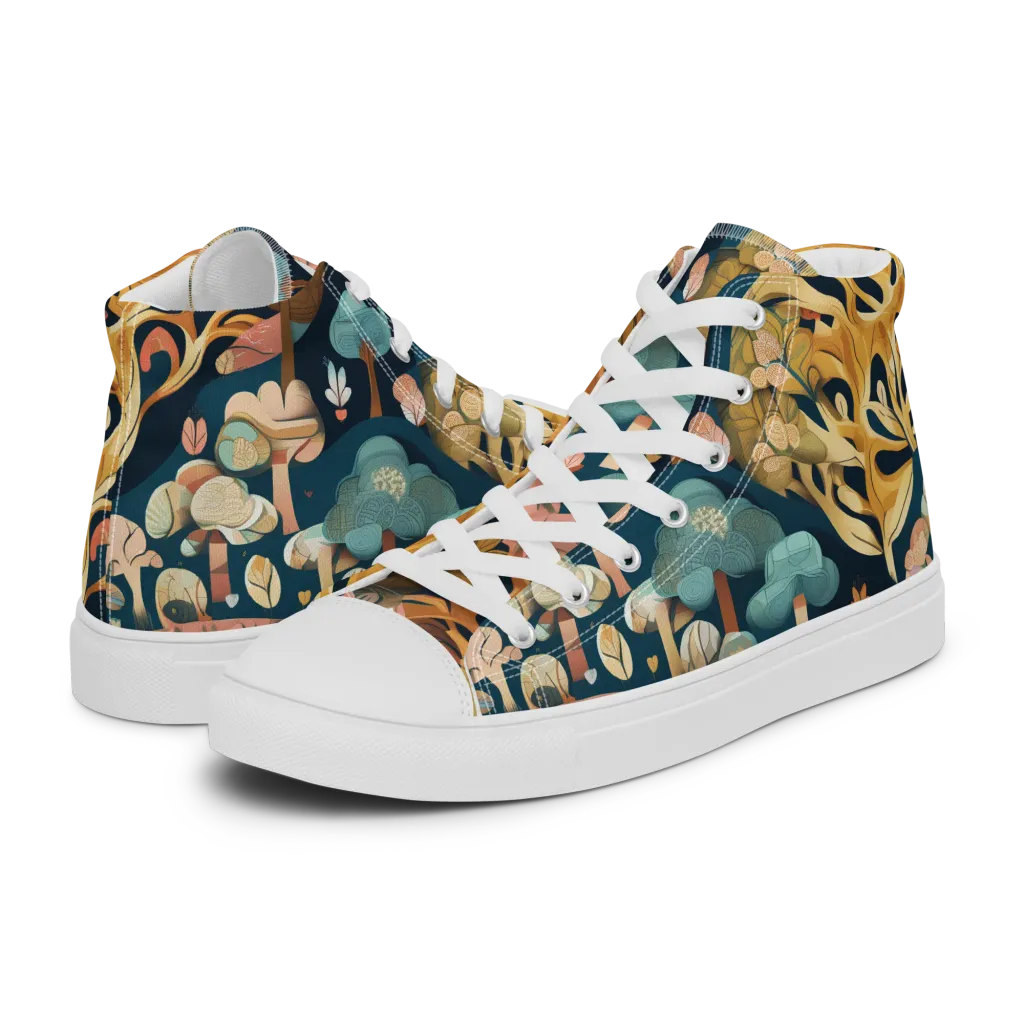 Midnight Mycelium on Women's High Top Canvas Shoes — Left