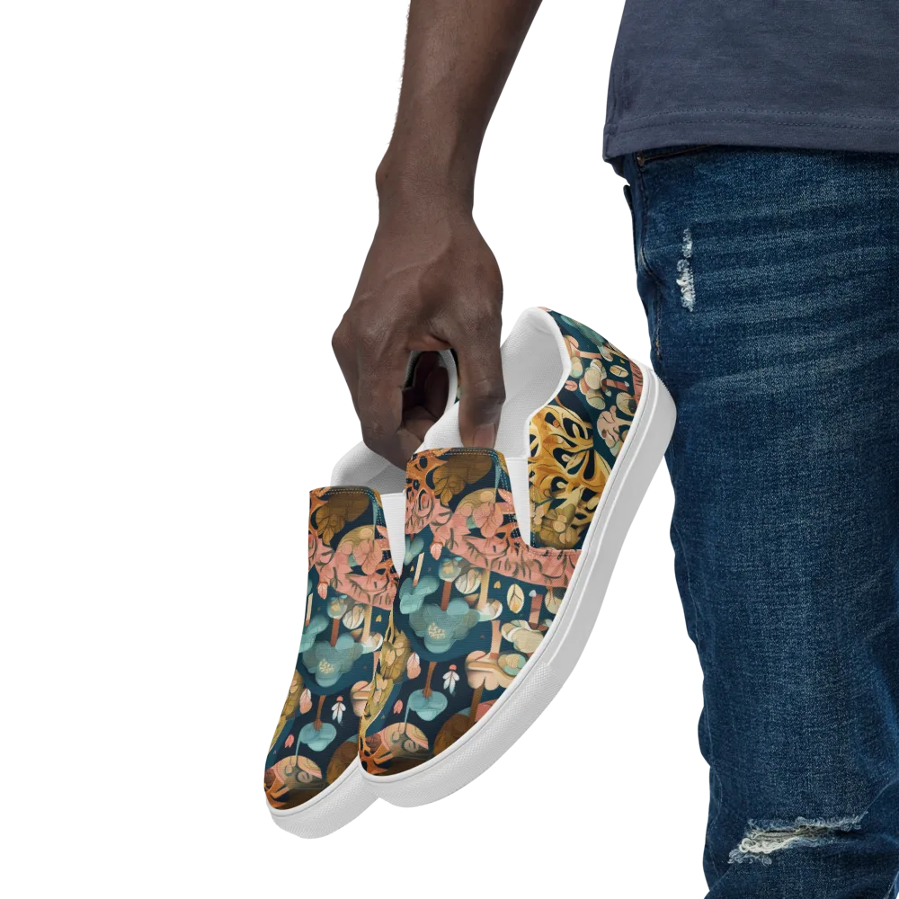 Midnight Mycelium on Men's Slip-On Canvas Shoes — Left Front