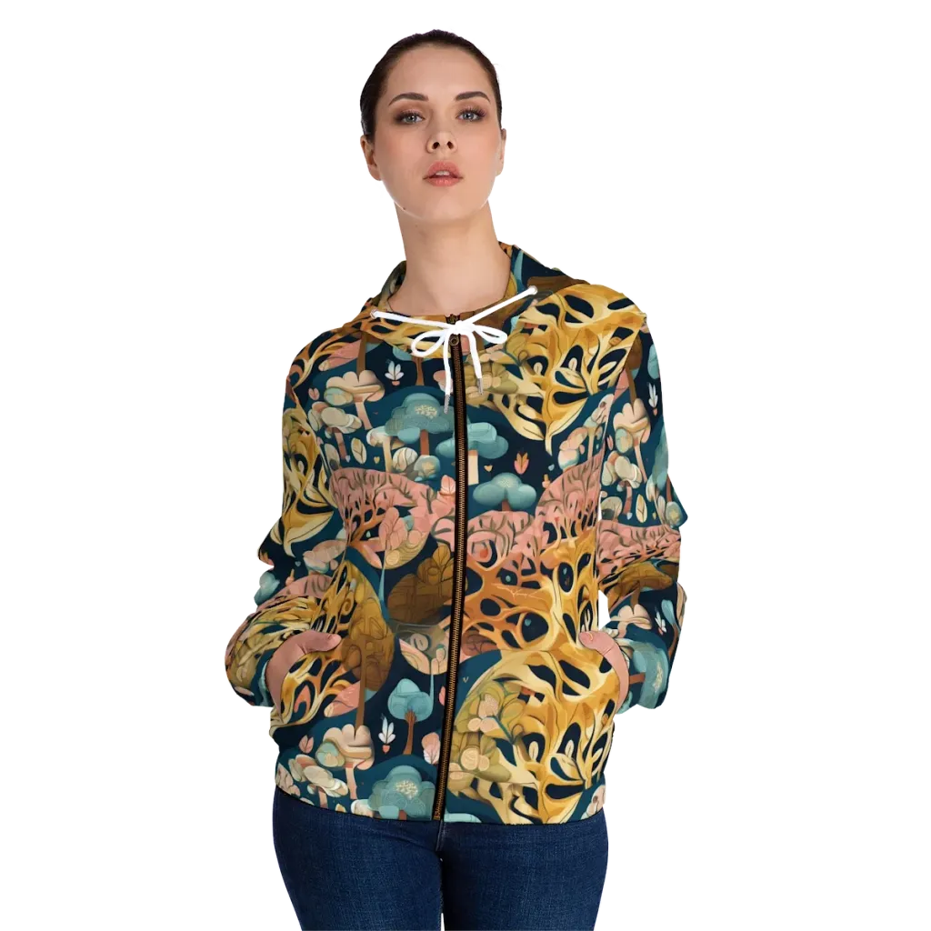 Midnight Mycelium on Women's Full-Zip Hoodie — Front On Person