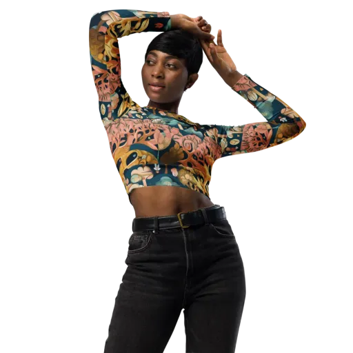 Midnight Mycelium on a Long Sleeve Crop Top