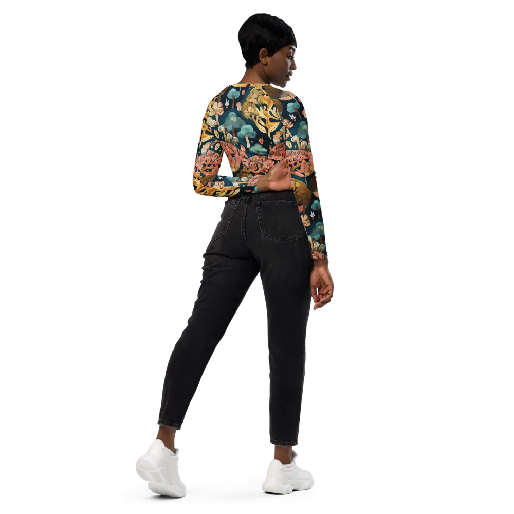 Midnight Mycelium on Long Sleeve Crop Top — Right Back