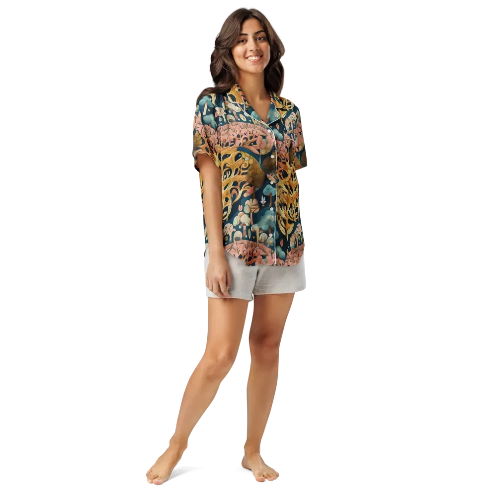 Midnight Mycelium on Women's Short Sleeve Pajama Top — Front