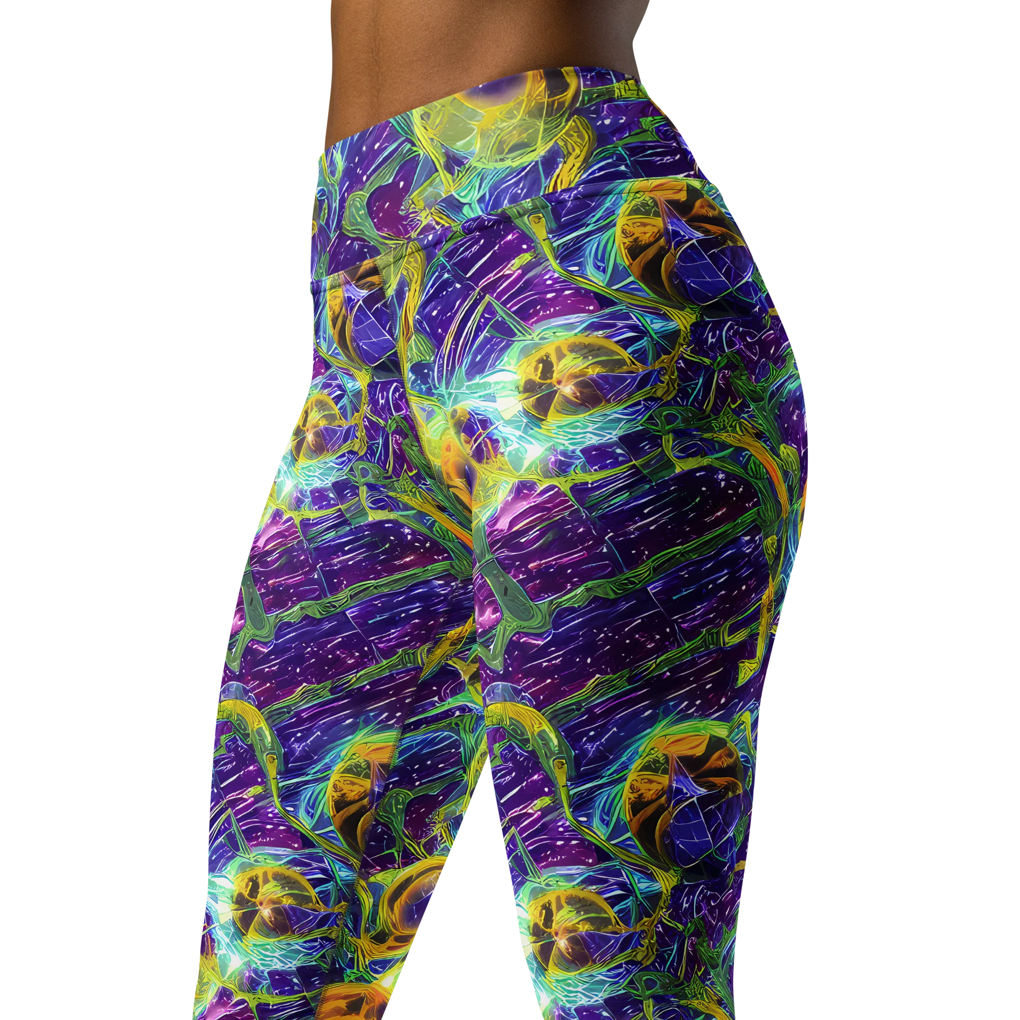 Electric Nectar on Yoga Leggings — Left Front