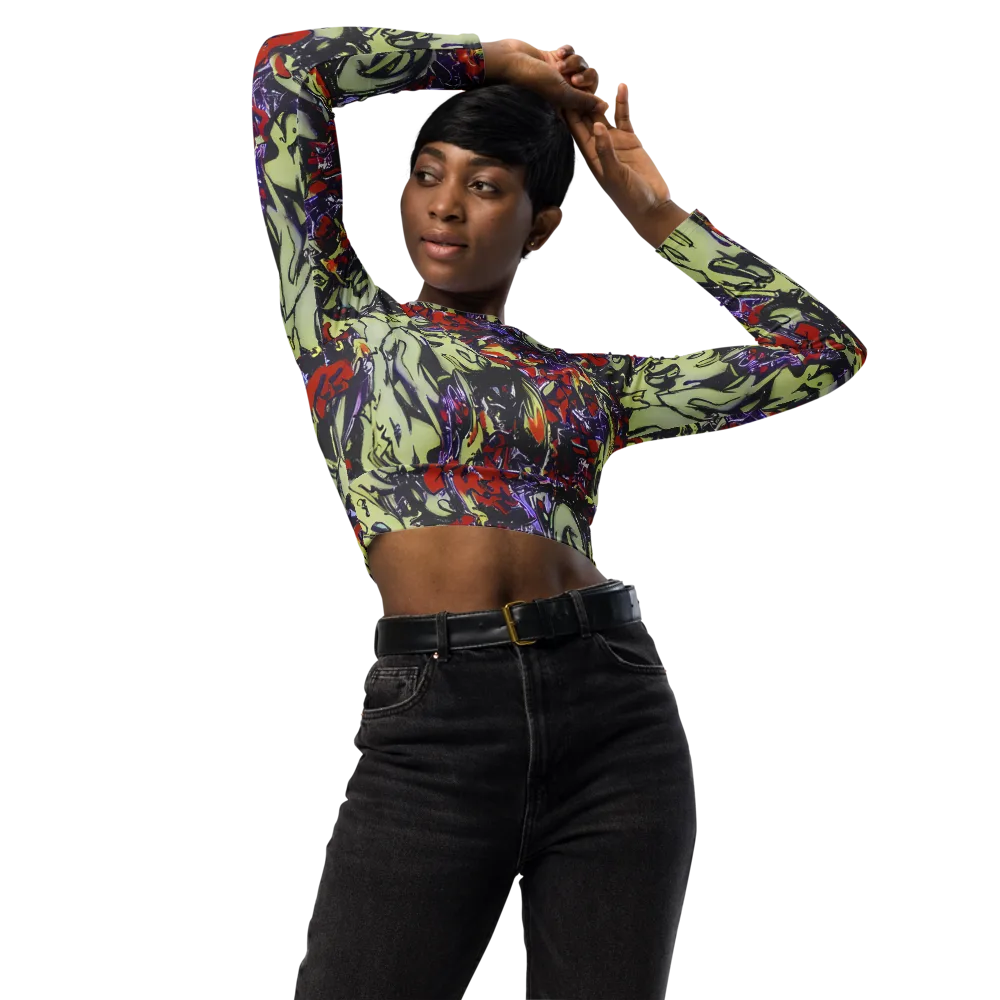 Molten Sketch on Long Sleeve Crop Top — Front