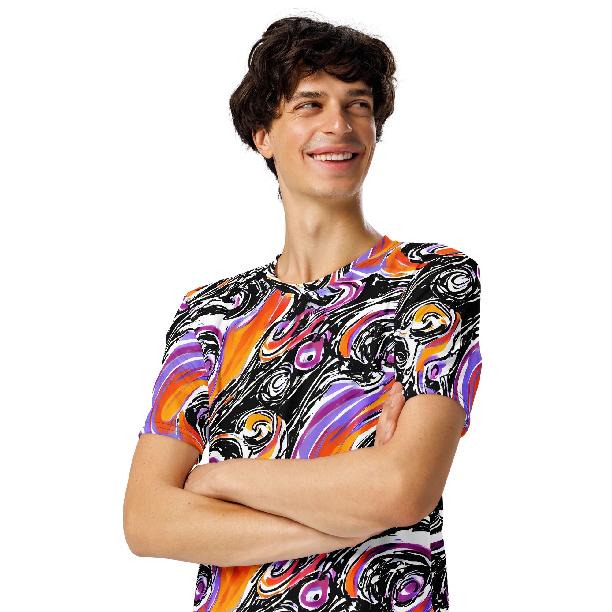 Inferno Spiral on Men's Crew Neck T-Shirt — Left Front