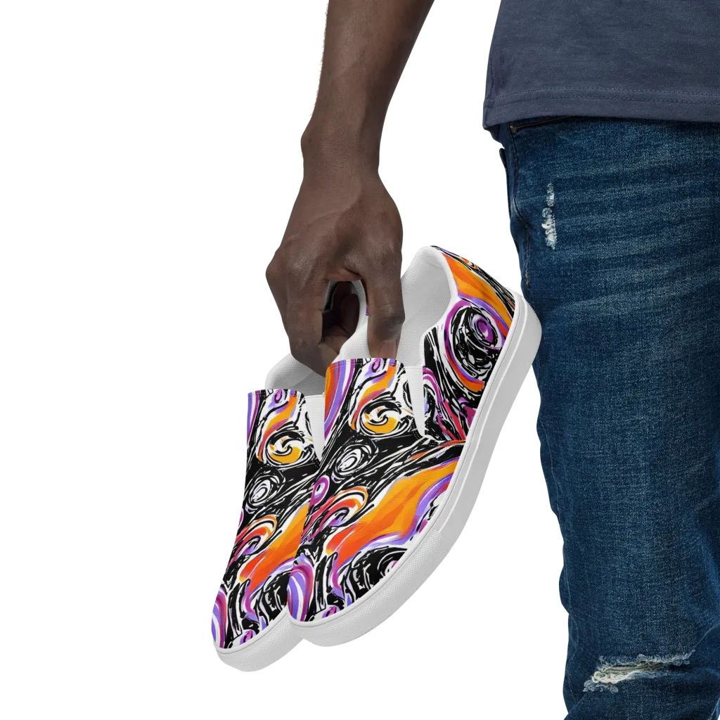 Inferno Spiral on Men's Slip-On Canvas Shoes — Left Front