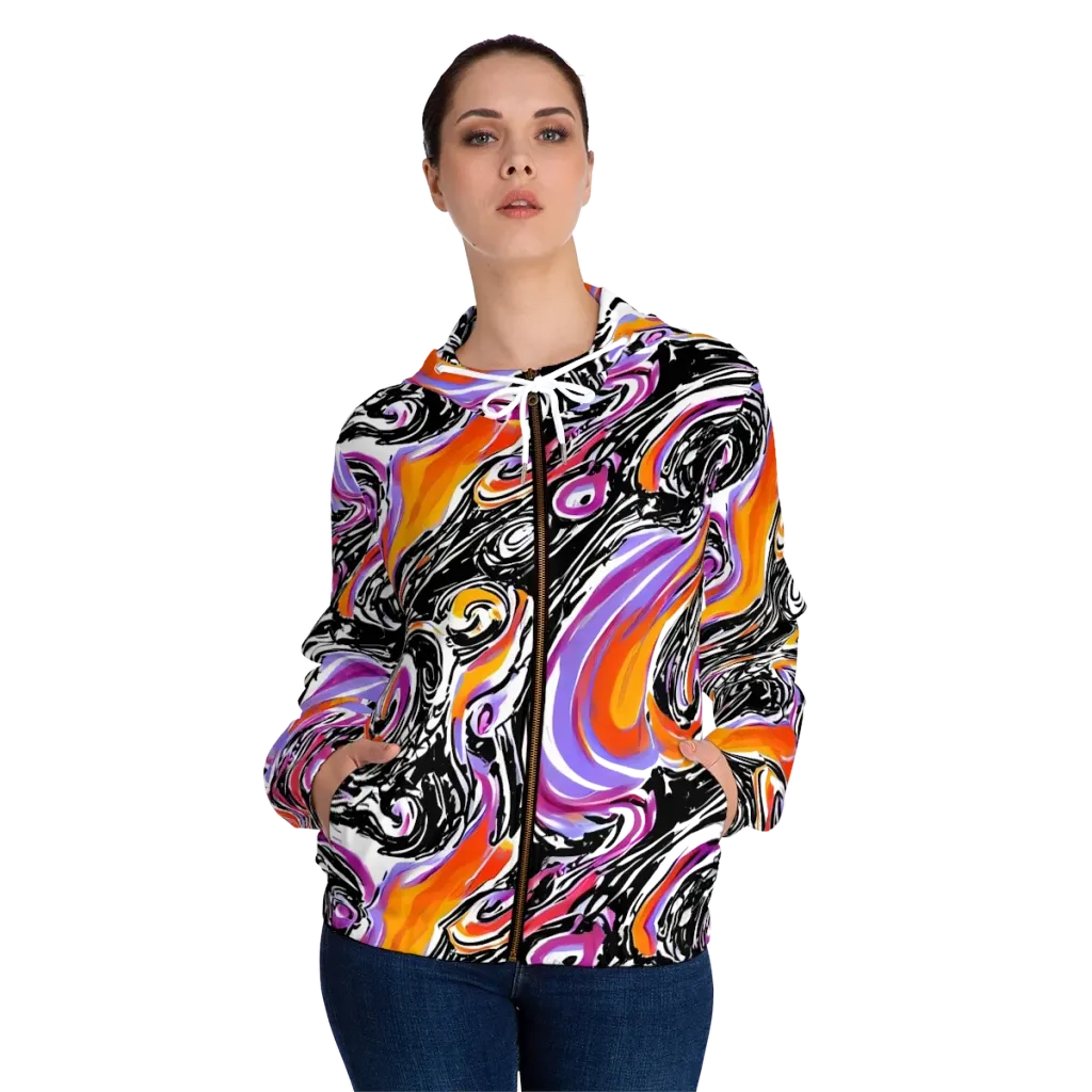 Inferno Spiral on Women's Full-Zip Hoodie — Front On Person