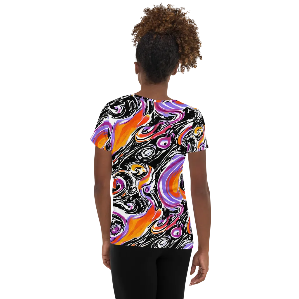 Inferno Spiral on Women's Athletic T-Shirt — Back