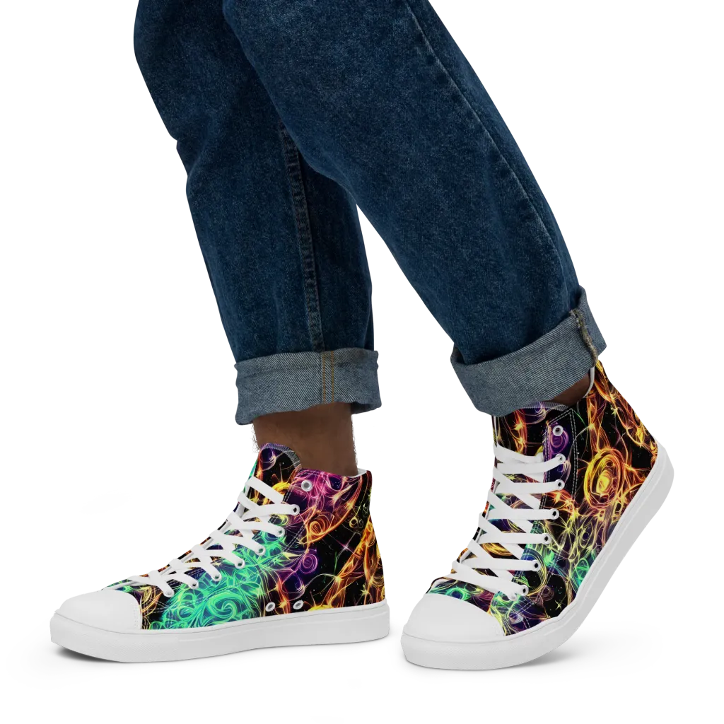 Radiant Spiral on Men's High Top Canvas Shoes — Left