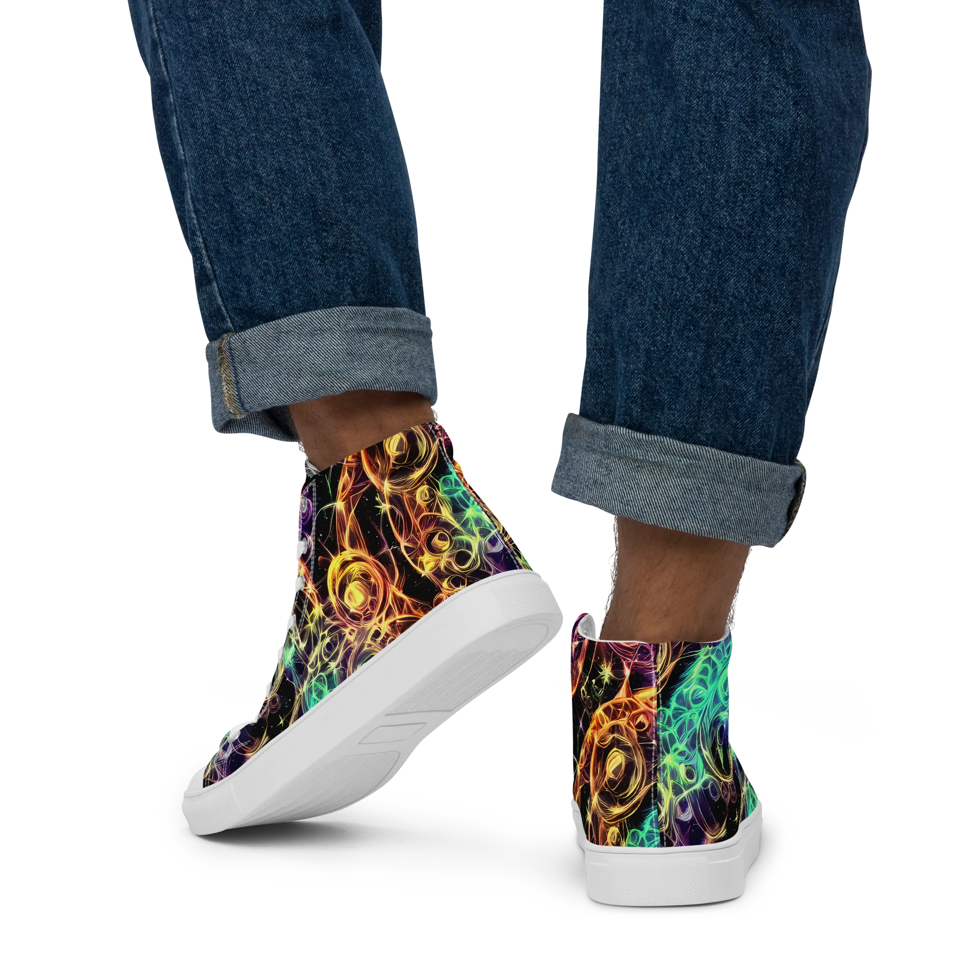 Radiant Spiral on Men's High Top Canvas Shoes — Back