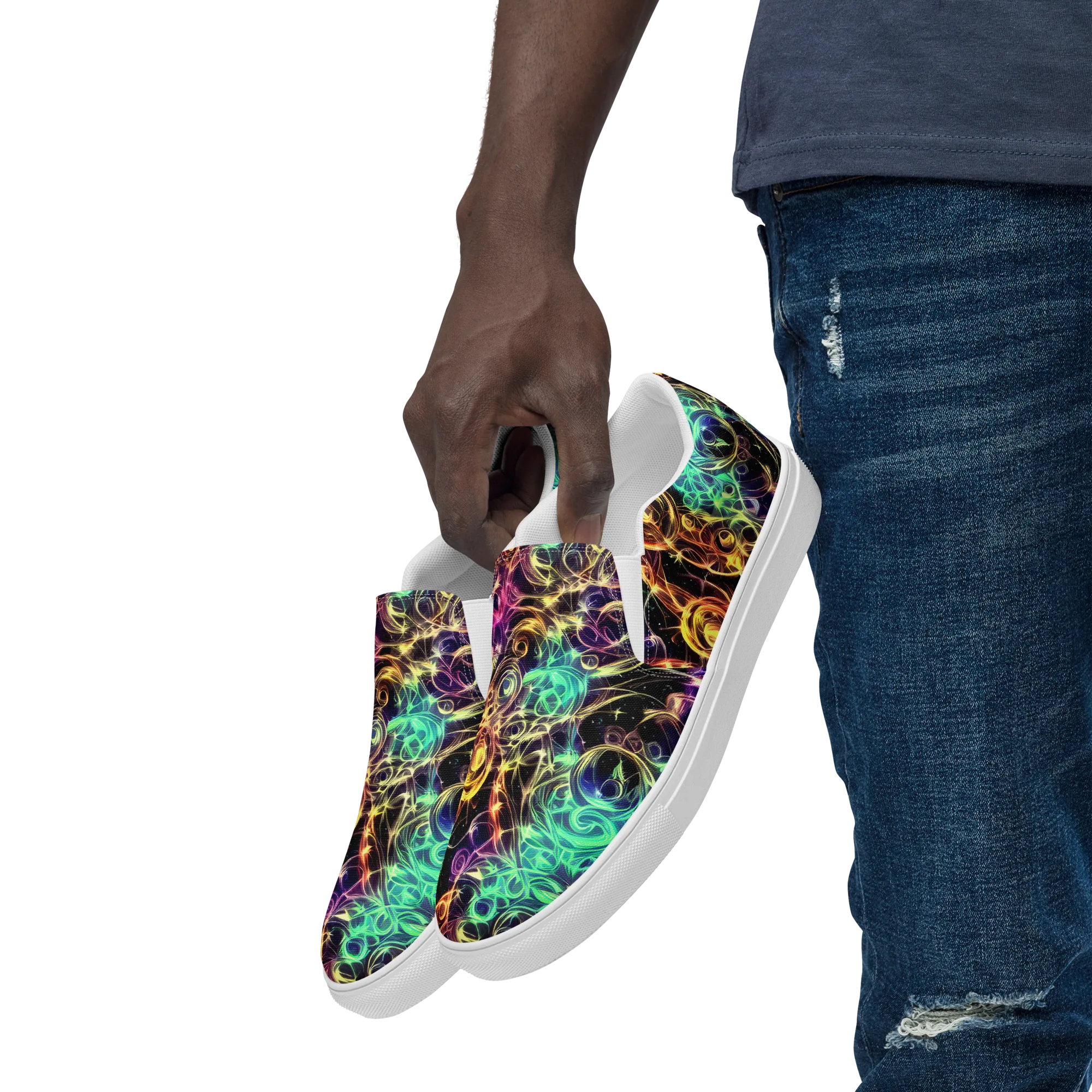 Radiant Spiral on Men's Slip-On Canvas Shoes — Left Front