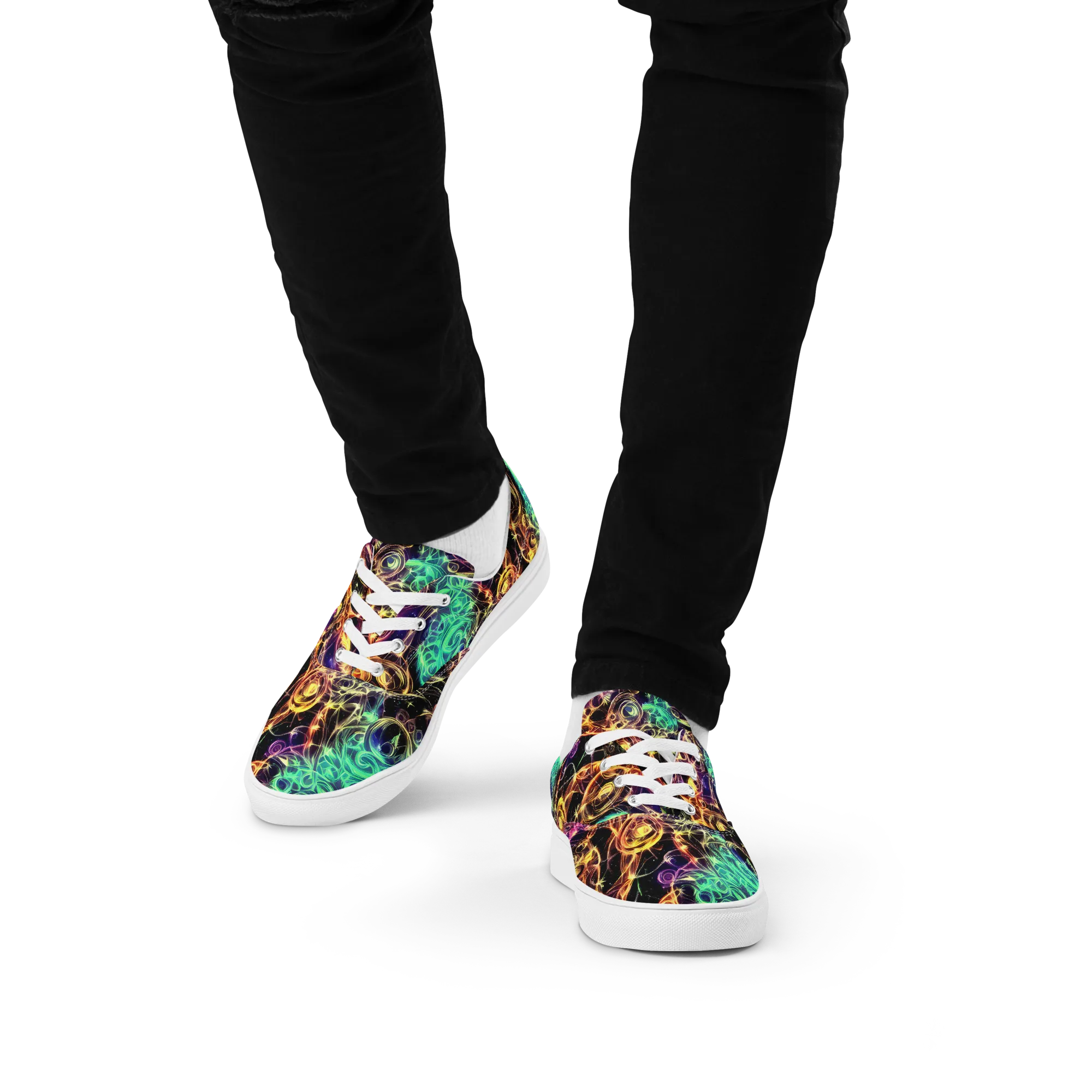 Radiant Spiral on Men's Lace-Up Canvas Shoes — Front