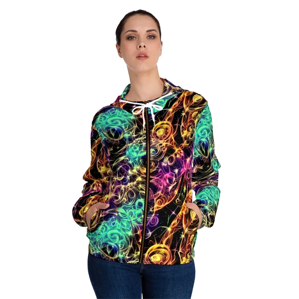 Radiant Spiral on Women's Full-Zip Hoodie — Front On Person
