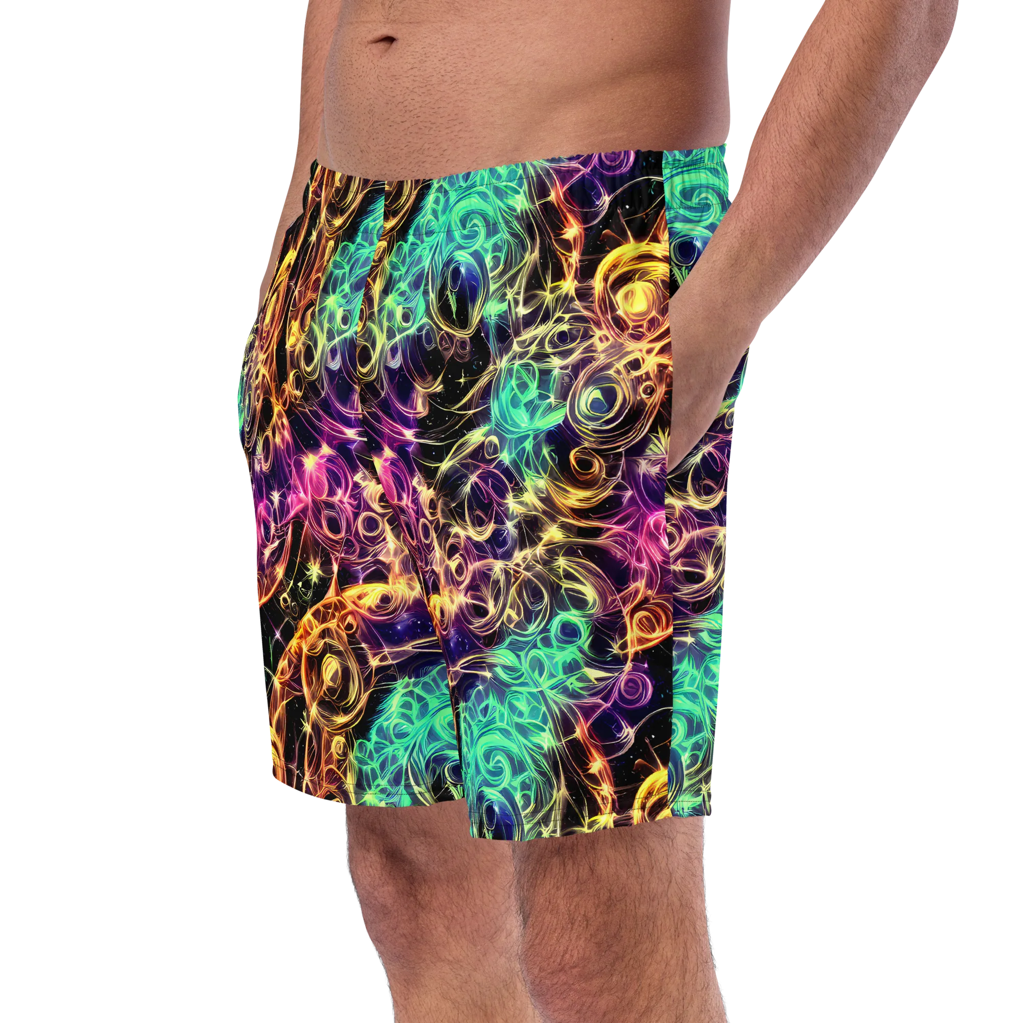 Radiant Spiral on Swim Trunks — Left Front