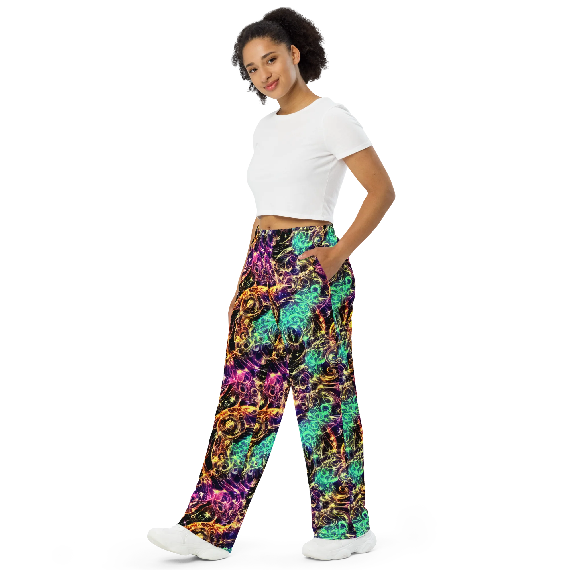 Radiant Spiral on Wide-Leg Pants — Left Front