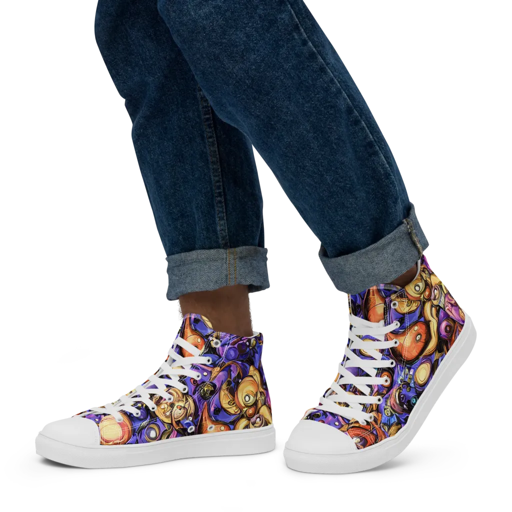 Prismatic Menagerie on Men's High Top Canvas Shoes — Left
