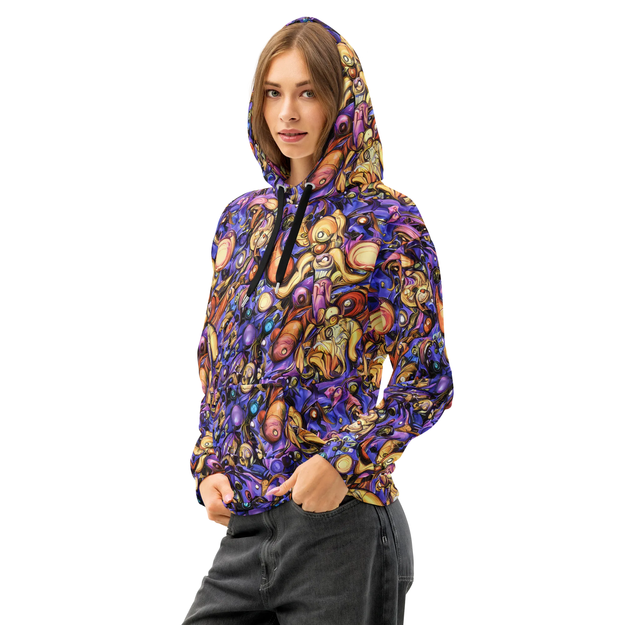 Prismatic Menagerie on Cotton Hoodie — Left Front