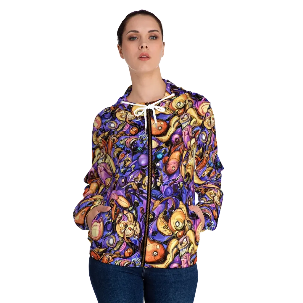 Prismatic Menagerie on Women's Full-Zip Hoodie — Front On Person
