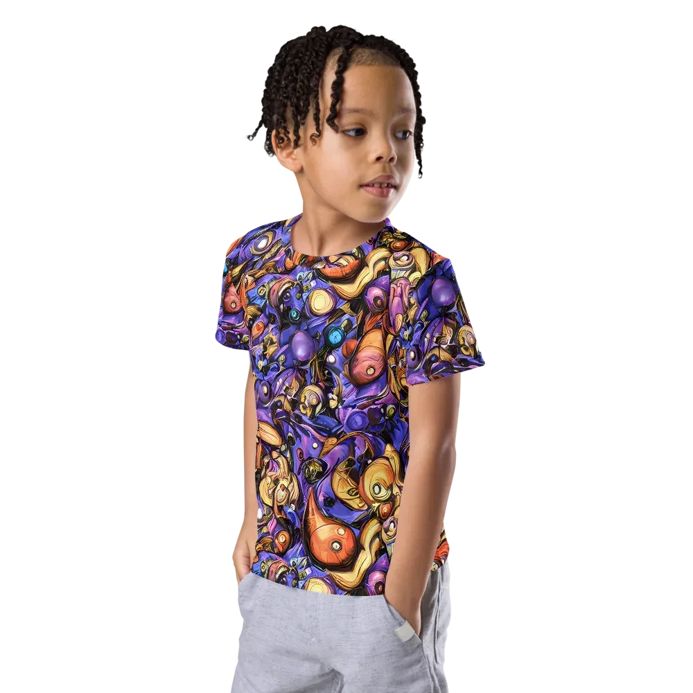 Prismatic Menagerie on Kids Crew Neck T-Shirt — Left Front