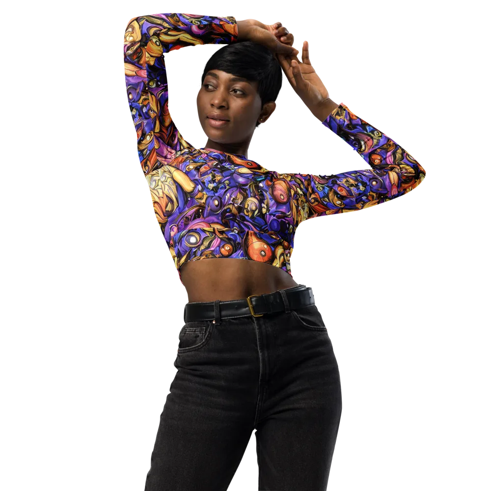 Prismatic Menagerie on Long Sleeve Crop Top — Front