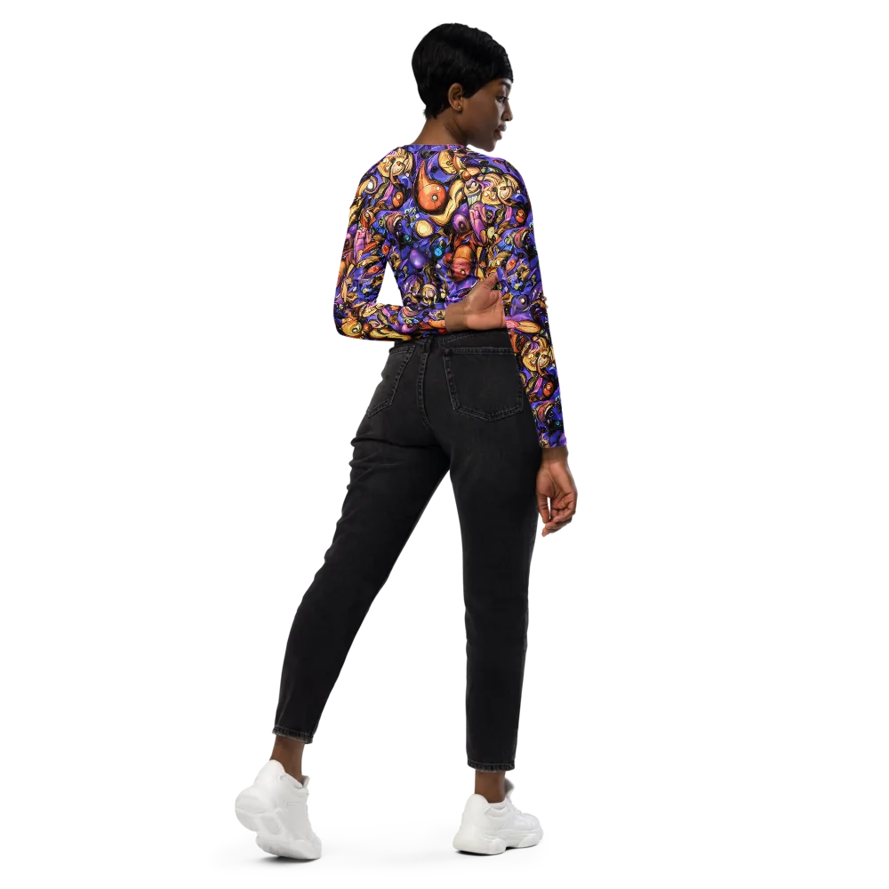 Prismatic Menagerie on Long Sleeve Crop Top — Right Back