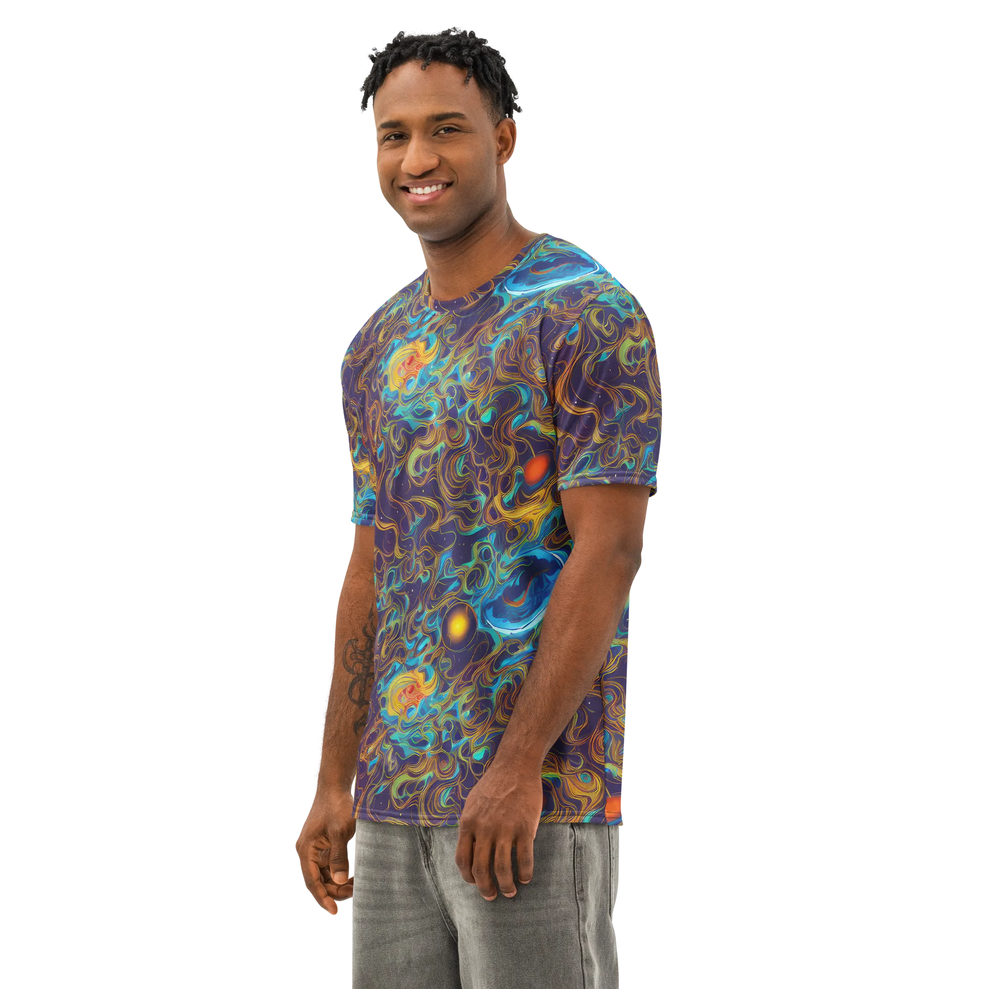 Indigo Gravity on Men's Cotton Crew Neck T-Shirt — Left Front