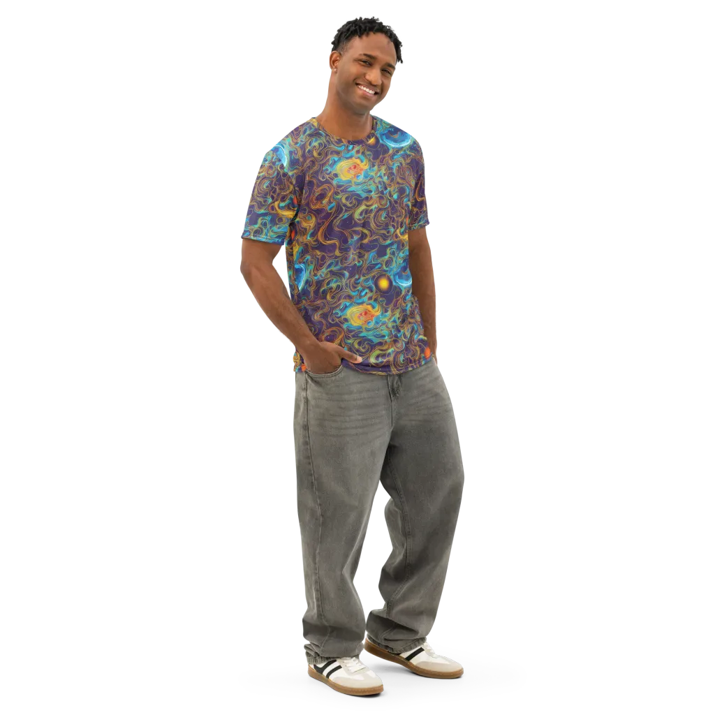 Indigo Gravity on Men's Cotton Crew Neck T-Shirt — Right Front
