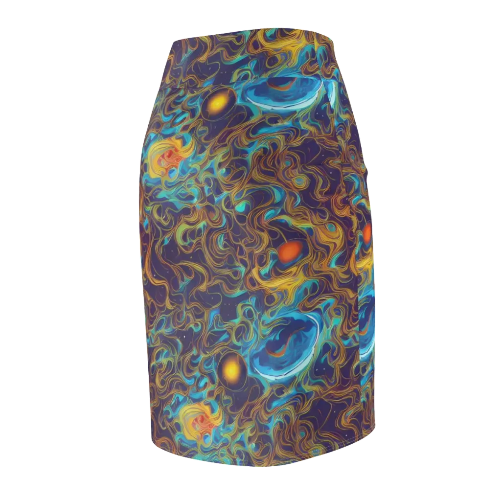 Indigo Gravity on Pencil Skirt — Back Side