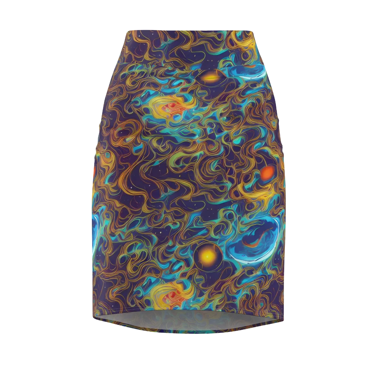 Indigo Gravity on Pencil Skirt — Front