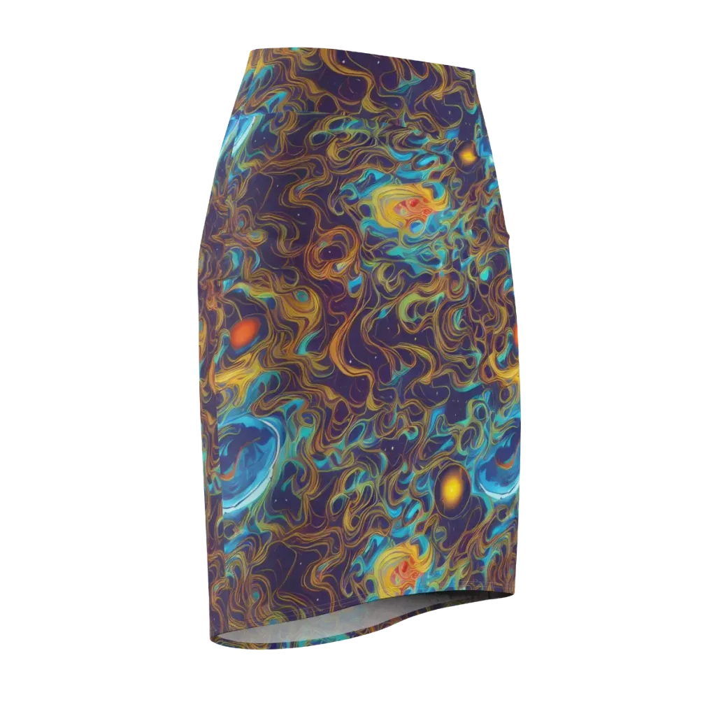 Indigo Gravity on Pencil Skirt — Front Side