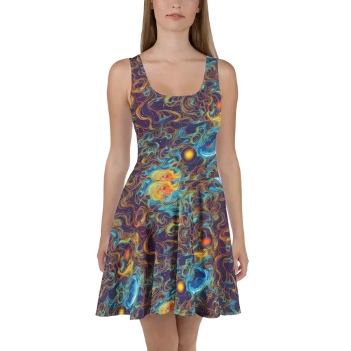 Indigo Gravity on a Skater Dress