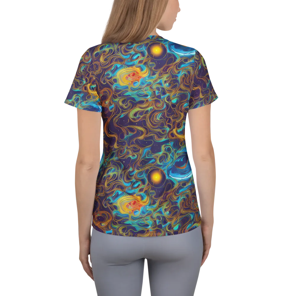 Indigo Gravity on Women's Athletic T-Shirt — Back