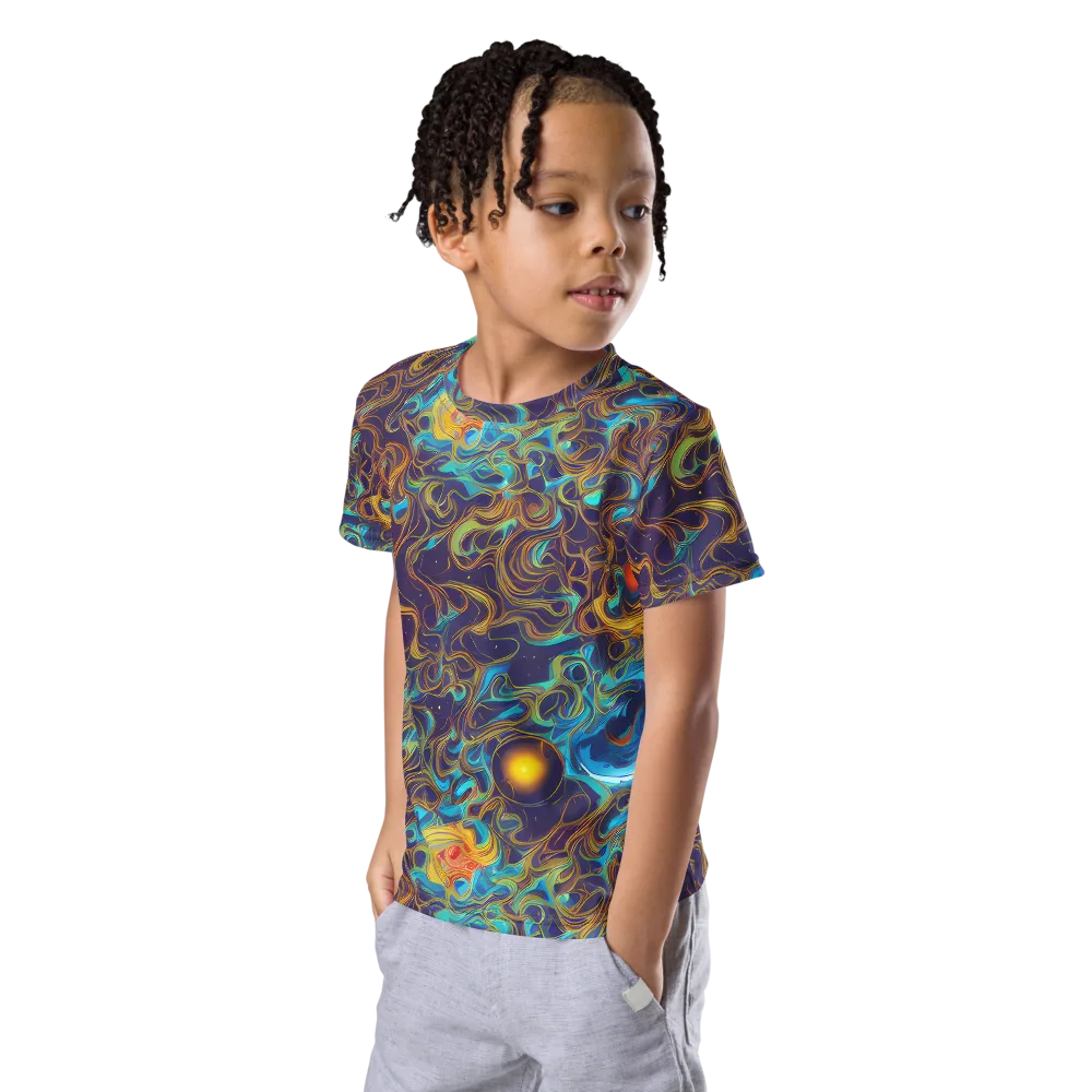 Indigo Gravity on Kids Crew Neck T-Shirt — Left Front