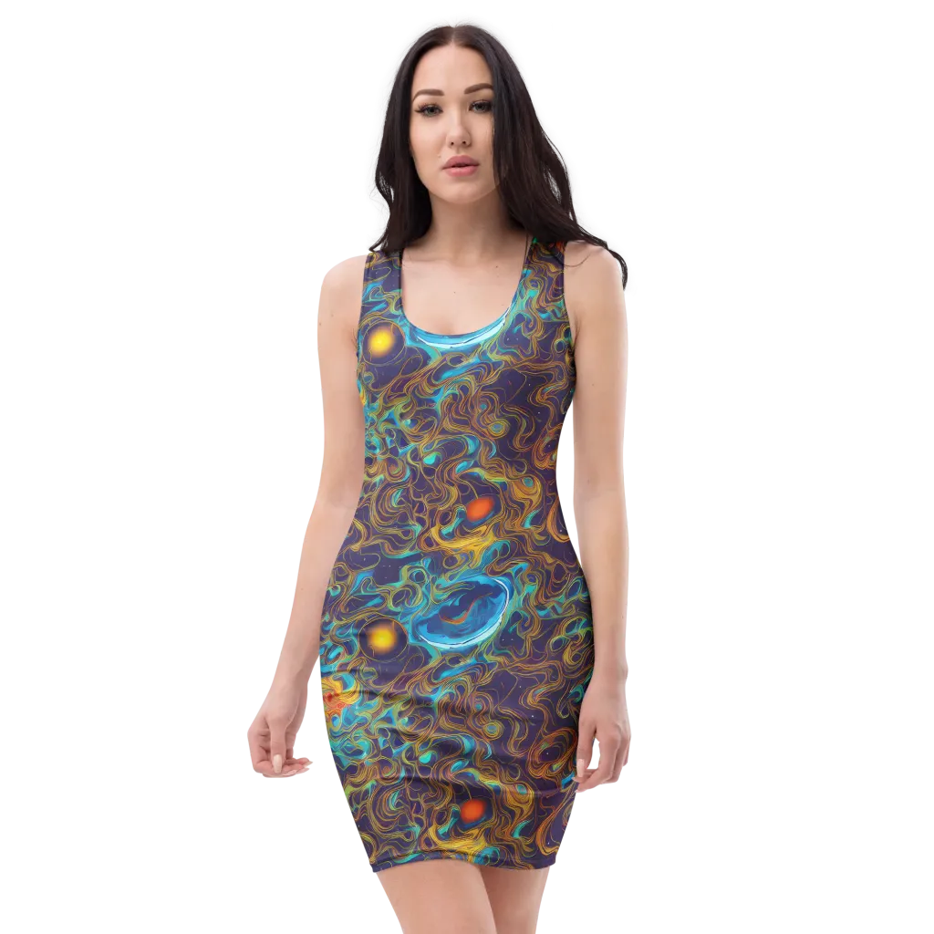Indigo Gravity on Bodycon Dress — Front