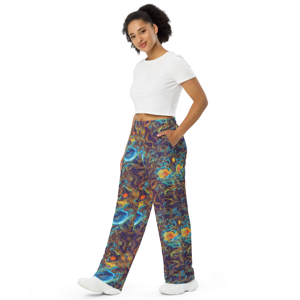 Indigo Gravity on Wide-Leg Pants — Left Front