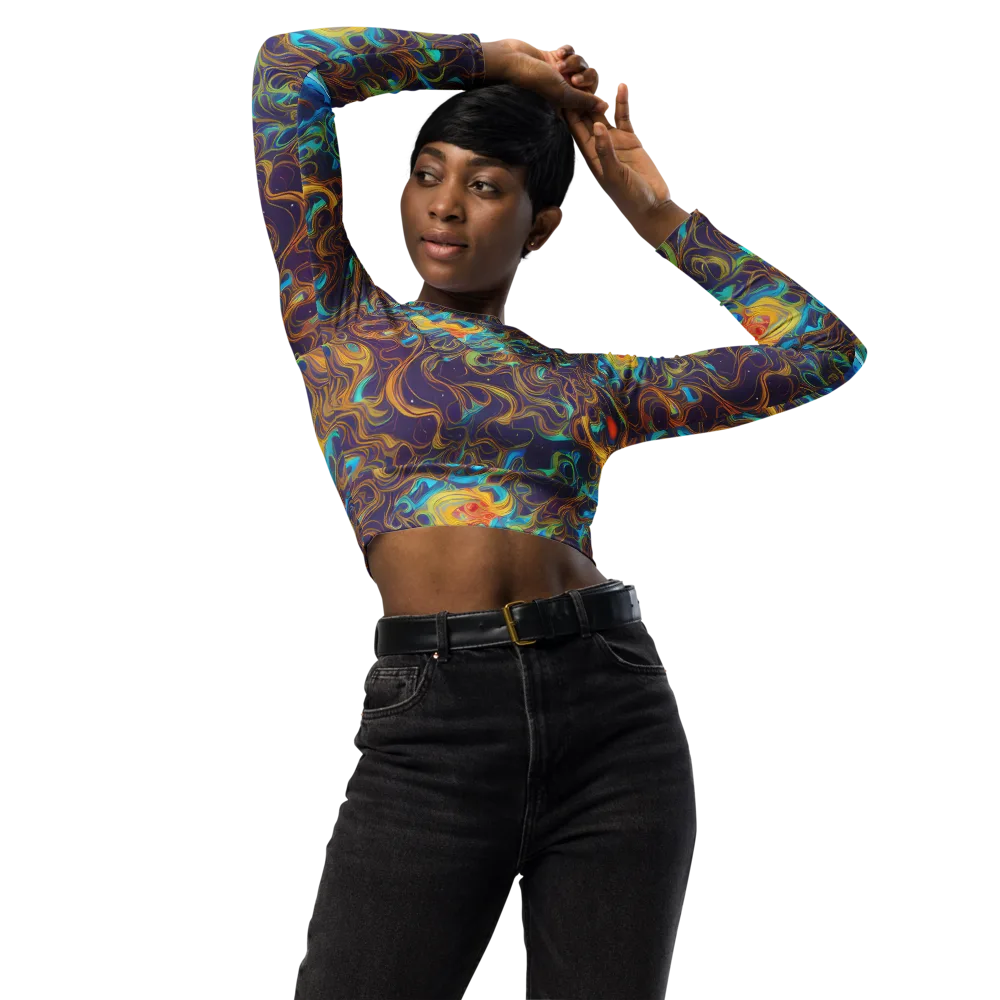 Indigo Gravity on Long Sleeve Crop Top — Front