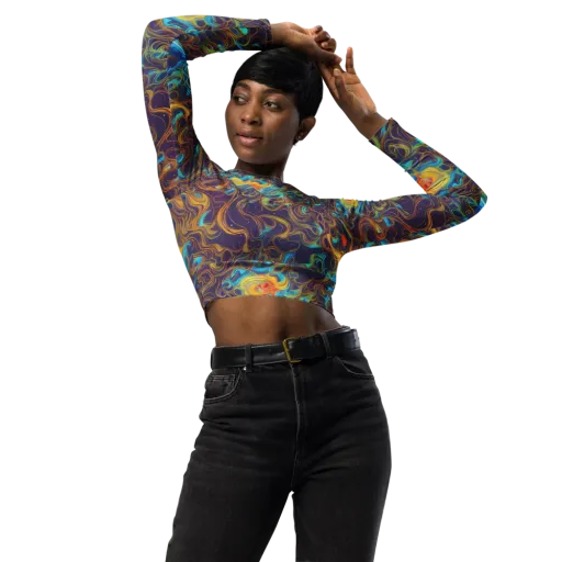 Indigo Gravity on a Long Sleeve Crop Top