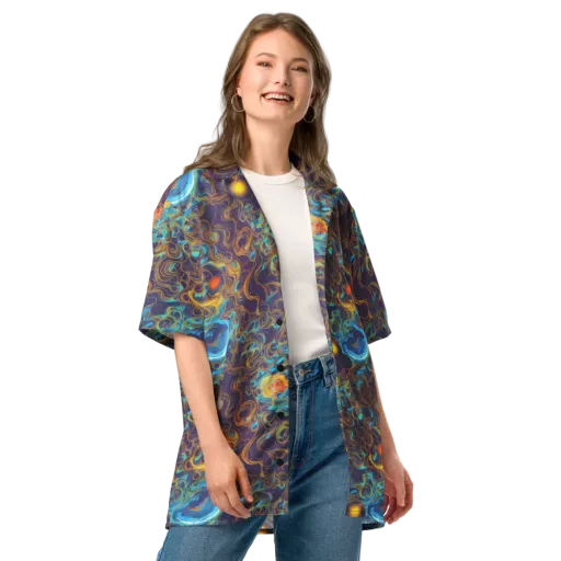 Indigo Gravity on a Button Shirt