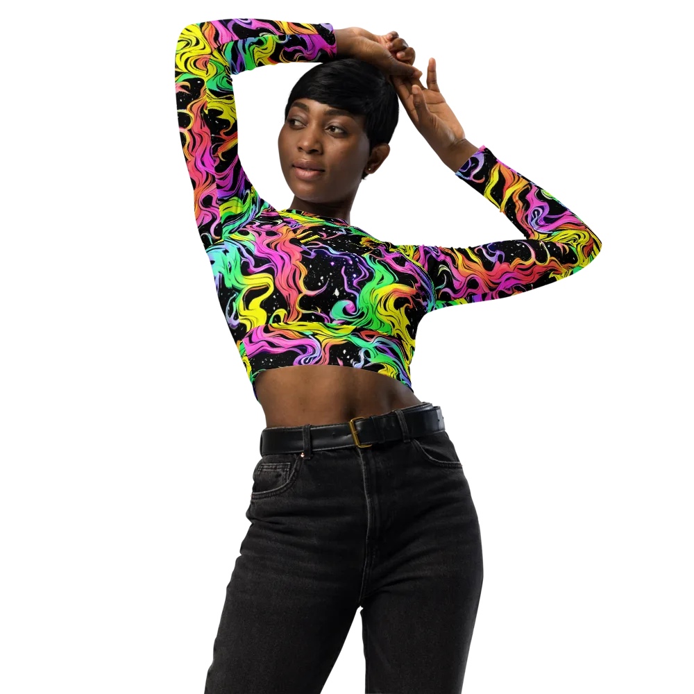 Midnight Chromatic on Long Sleeve Crop Top — Front
