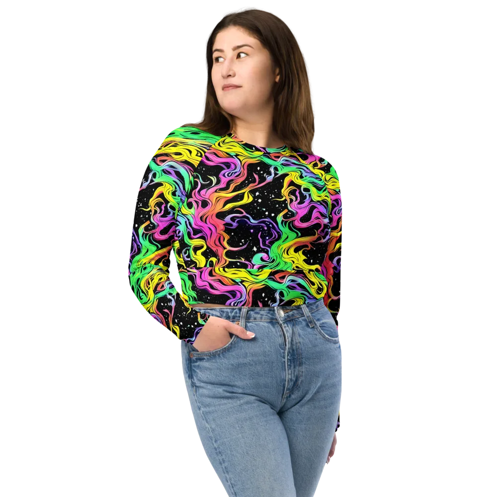 Midnight Chromatic on Long Sleeve Crop Top — Front
