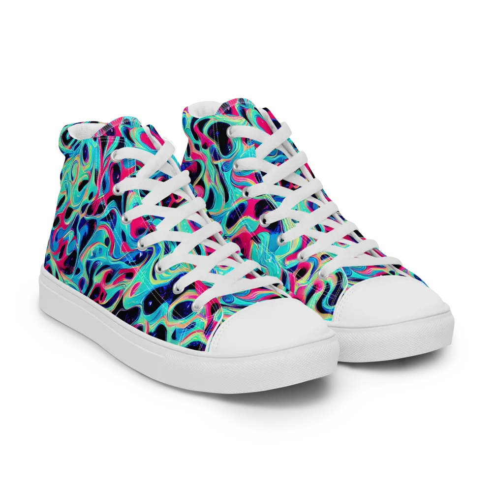 Melted Spectrum on Men's High Top Canvas Shoes — Right Front