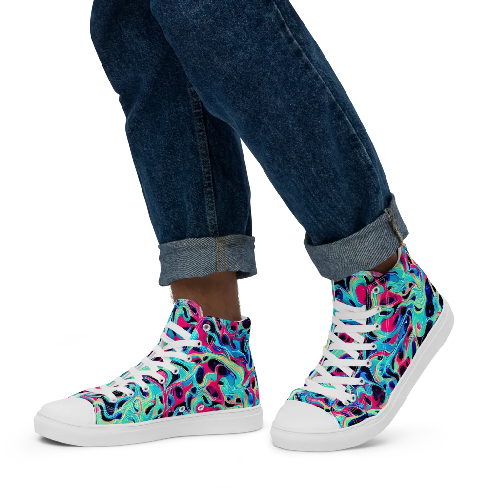 Melted Spectrum on Men's High Top Canvas Shoes — Left