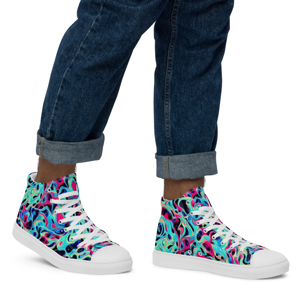 Melted Spectrum on Men's High Top Canvas Shoes — Right