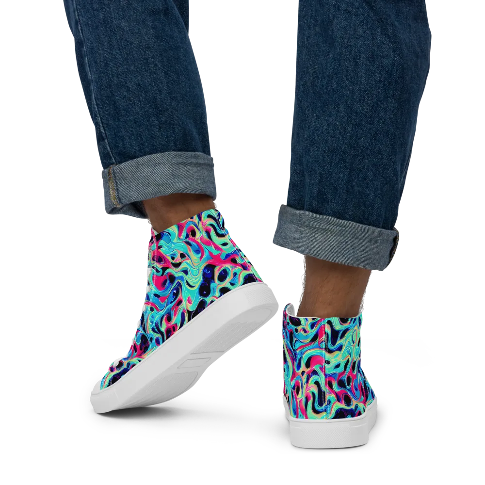 Melted Spectrum on Men's High Top Canvas Shoes — Back