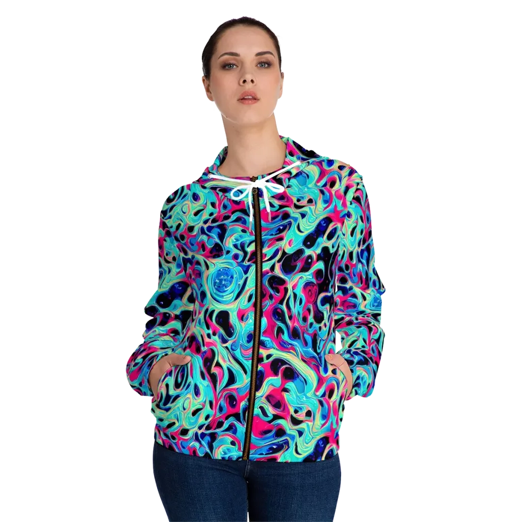 Melted Spectrum on Women's Full-Zip Hoodie — Front On Person