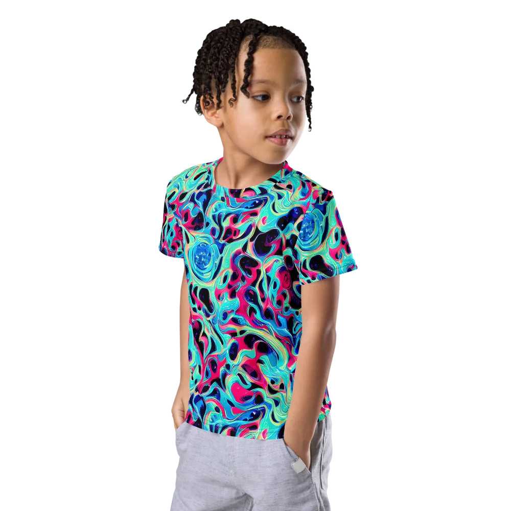 Melted Spectrum on Kids Crew Neck T-Shirt — Left Front