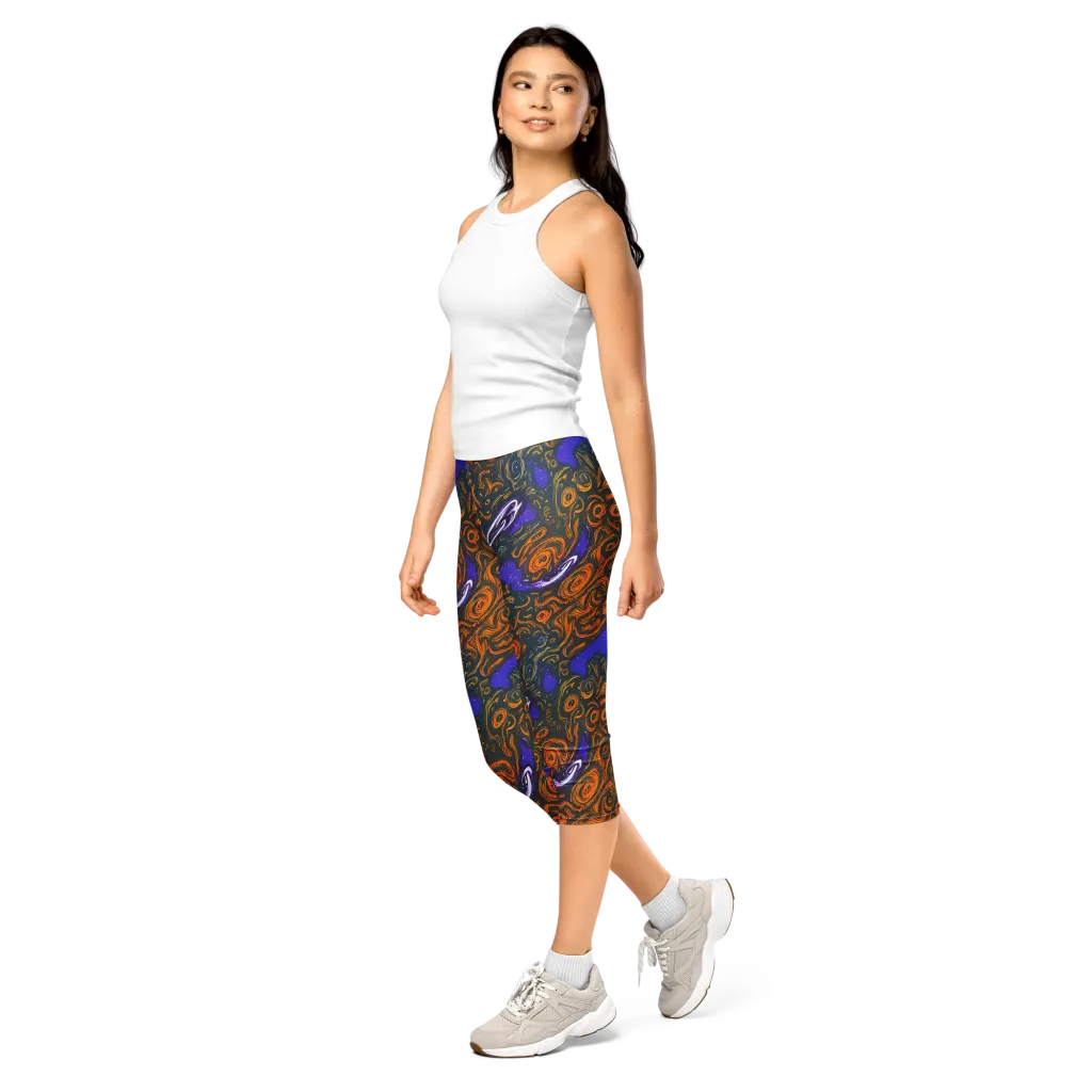 Orbiting Ember on Capri Leggings — Left Front